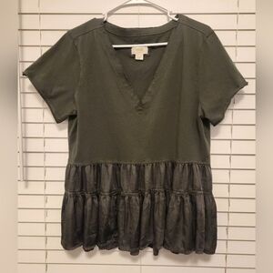 Maeve By Anthropologie Olive Green V-Neck Top Size Large